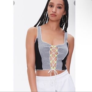 Color block lace-up top